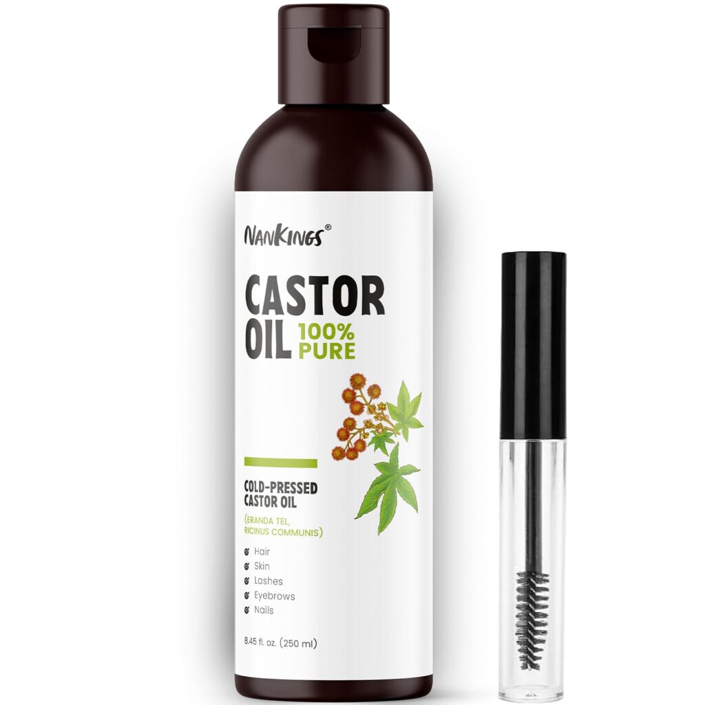 Nankings® Castor Oil 250ml | 100% Pure & Cold-Pressed | For Hair, Scalp, Eyelashes, Eyebrows, Skin & Nails | With Eyelash Mascara Tube Wand | Multipurpose Oil for Men & Women