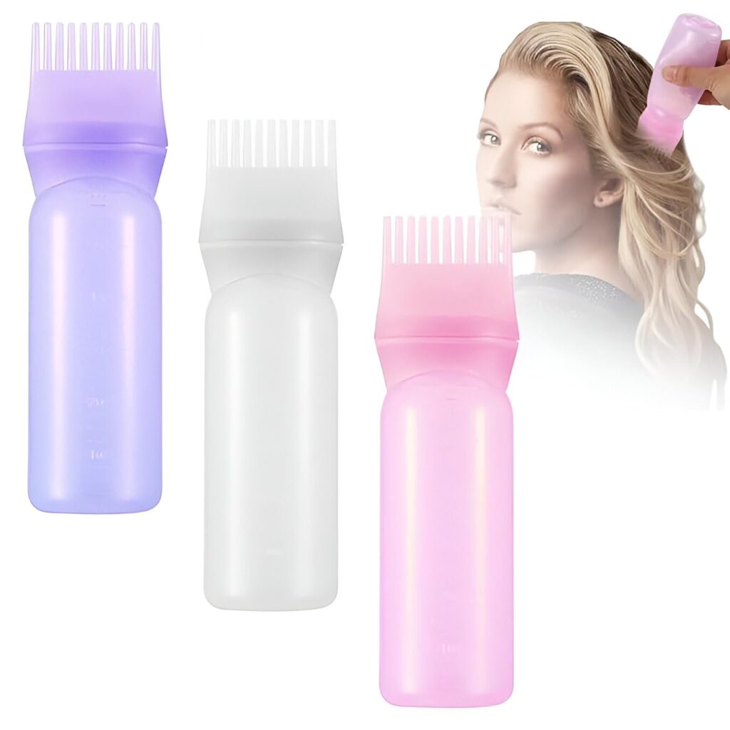 Hair Dye Applicator Bottle with Brush – 120ML Plastic Hair Color & Oil Applicator for Salon & Home, Refillable Bottle for Hair Treatment & Coloring