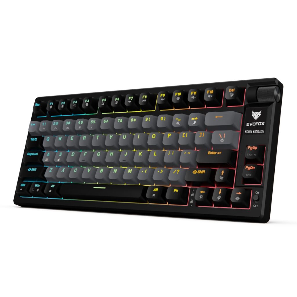 EvoFox Ronin Wireless Mechanical Keyboard (BT+2.4GHz+Wired) | 9 Layer Gasket Structure, Outemu Red Switches, Per-Key RGB, 1000Hz, nKey Rollover, Volume Controller | Windows Software (Black)