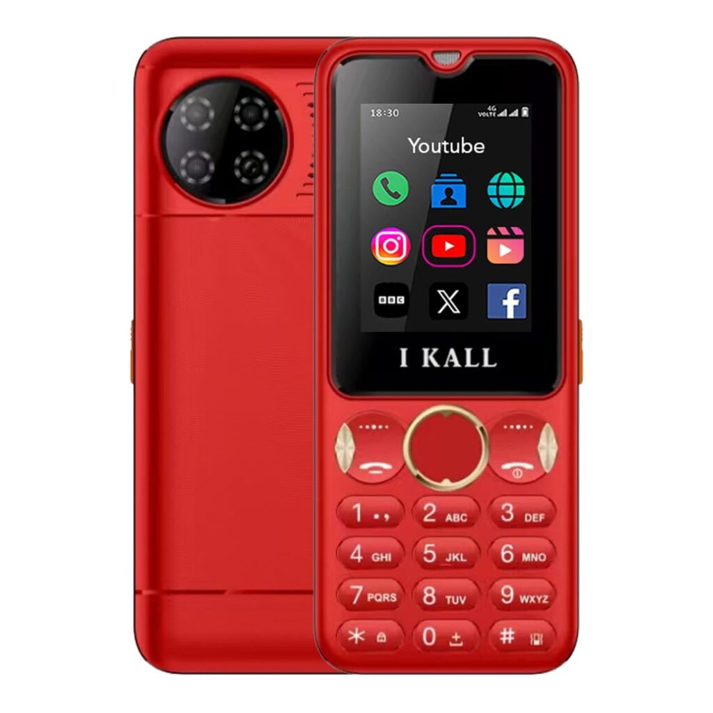 IKALL I8 4G Feature Phone | 2.4-Inch Display, 2500mAh Battery, Type-C Charging | Dual SIM | Preloaded Apps – Facebook, YouTube | Keypad Mobile (Red)