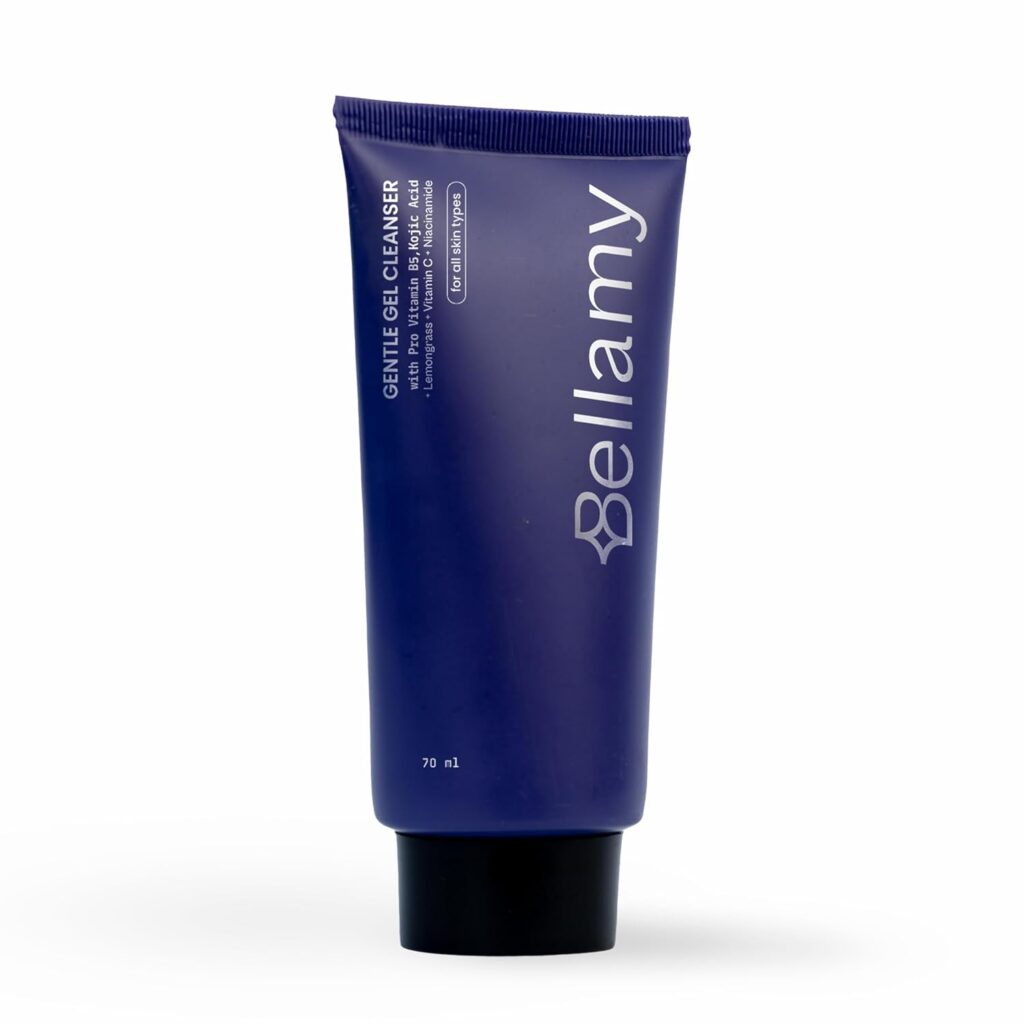 Bellamy Gentle Gel Cleanser with Pro Vitamin B5 & Kojic Acid | No Soap Cleanser For Face with Lemongrass, Vitamin C, Vetiver, Basil & Niacinamide | For All Skin Types Including Sensitive | 70gm