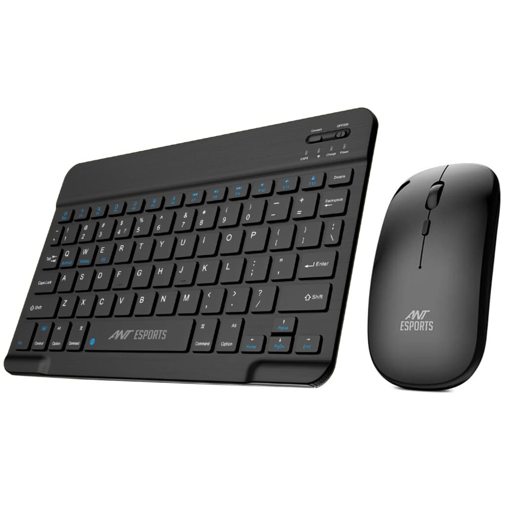 Ant Esports WKM11 Wireless Keyboard and Mouse Combo, Ultra Compact Slim Keyboard and Ergonomic Mouse for Desktop/PC/Laptop/Tablets and Windows 10/8/7, Build in Rechargeable Battery – Black