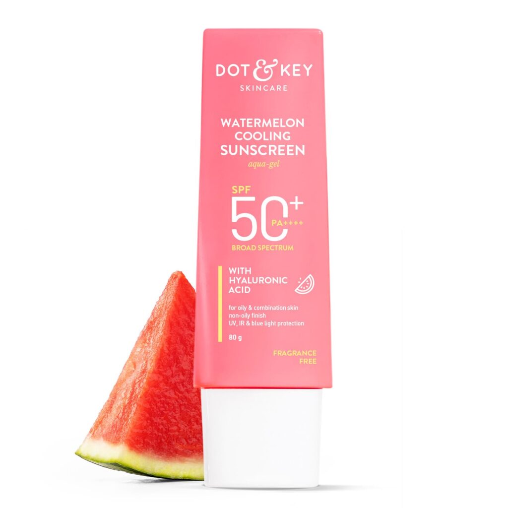 DOT & KEY Watermelon Cooling Sunscreen SPF 50+ PA++++|With Hyaluronic Acid, Instantly Cools Skin, Broad Spectrum Protection|Controls Excess Oil, Checks Tanning|No White Cast, All Skin Types|80g