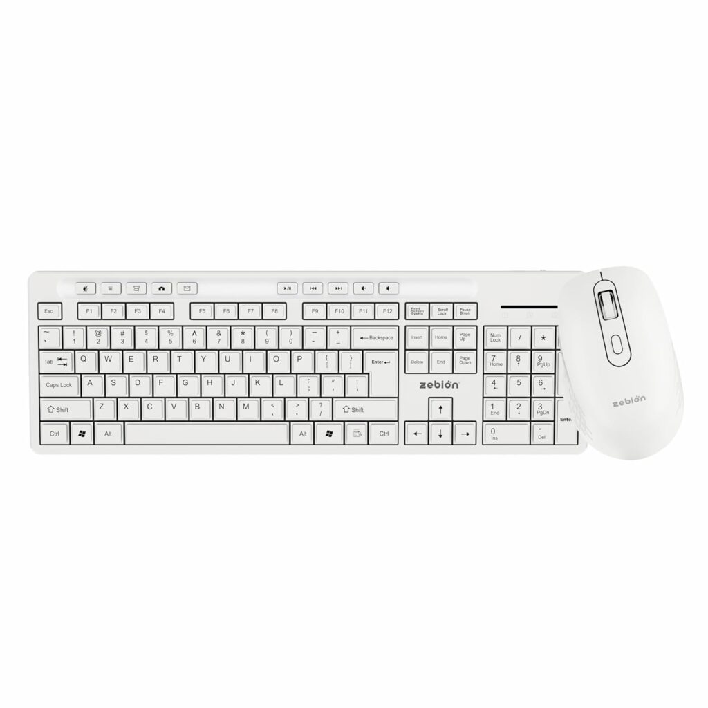 ZEBION G1600 Next Wireless Keyboard Mouse Combo with Nano Receiver, Slim,Elegant and Ergonomic Design, Tested with Over 5 Million keystrokes and clicks,1200 DPI,Durable Body (White)