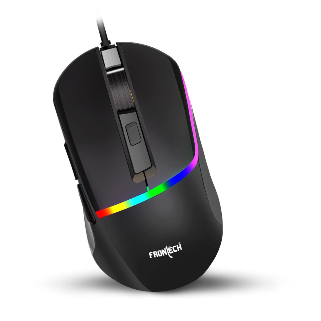 FRONTECH - Ergonomic Gaming Mouse | 7200 DPI | 6-Button Control | Silent Click | 1.5M Braided Cable. (MS-0104)