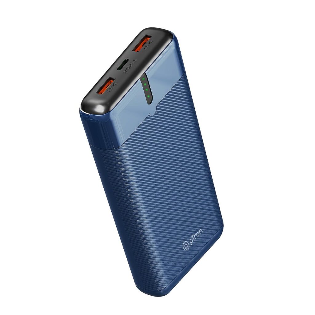 pTron Dynamo Surge 20000mAh 22.5W Fast Charging Power Bank, Supports VOOC/Wrap/Dash USB Charging, 20W PD Fast Charging, 3 Outputs, 1 Input & Multiple Layers of Protection,USB Type-C Input (Blue)