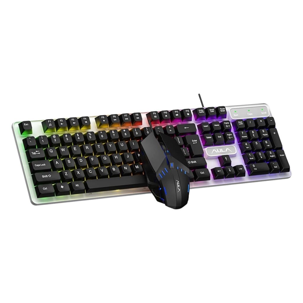 Aula F3061 Anti-ghosting, Gaming Keyboard & Mouse Combo, Wired Backlit Rainbow LED Keyboard & 1200 DPI Gaming Mouse for PC/Laptop (Black)