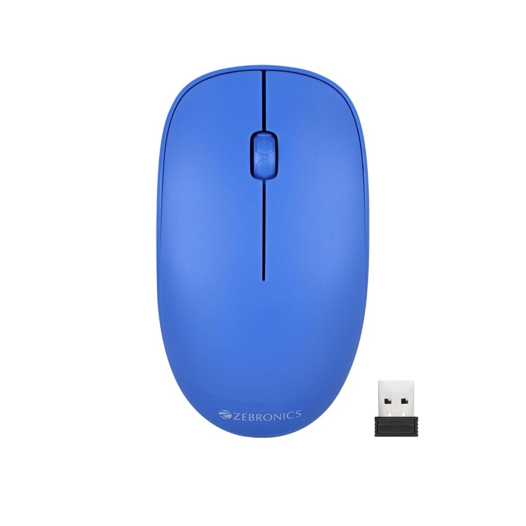 ZEBRONICS Haze Wireless Mouse for Computers, Laptops with 1200 DPI, Advanced Optical Sensor, 2.4GHz USB Nano Receiver, Plug - Play Usage, Power Saving Mode and Comfortable use on Most Surfaces - Blue