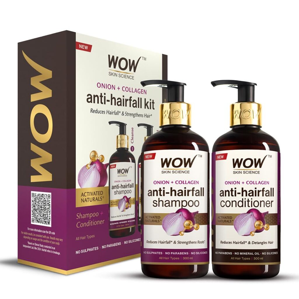 Wow Skin Science Onion Oil Shampoo & Conditioner Kit With Red Onion Seed Oil Extract, Black Seed Oil & Pro-Vitamin B5 (Shampoo + Conditioner), 600 Ml