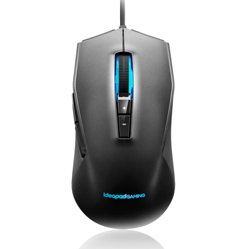 Lenovo Ideapad M100 Ergonomic, Ambidextrous USB RGB Gaming Mouse with Micro Switches with 10M Clicks Lifecycle, On-The-Fly DPI Upto 3200 DPI, 7 Button, 7 Colors in Cycle LED