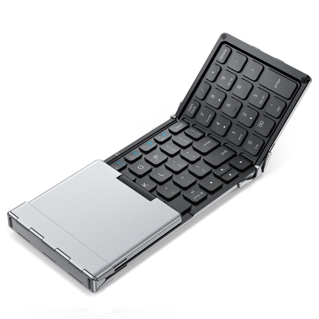iClever Foldable Keyboard with Number Pad, BK09 Wireless Portable Keyboard for Travel and Business Trip, USB-C Charging Compact for iPad, iPhone Mac Android Windows iOS, Sync up to 3 Devices