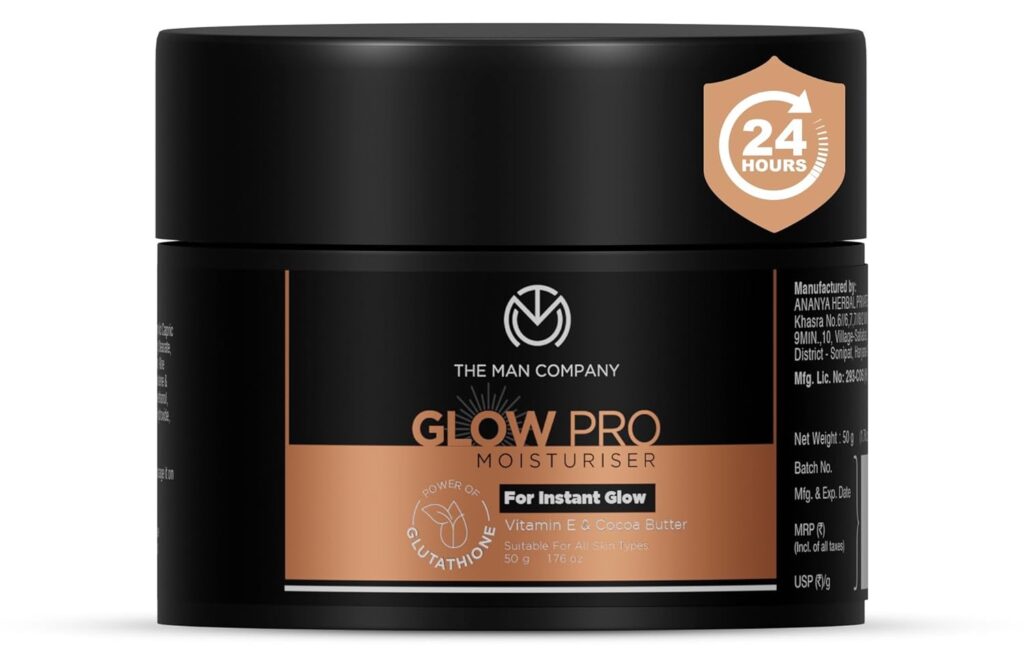The Man Company Glow Pro Non-Sticky Daily Moisturizer for Face | Moisturizes, Hydrates with Glutathione, Vitamin E & Cocoa Butter | Face Moisturizer Cream for Men - 50 gm