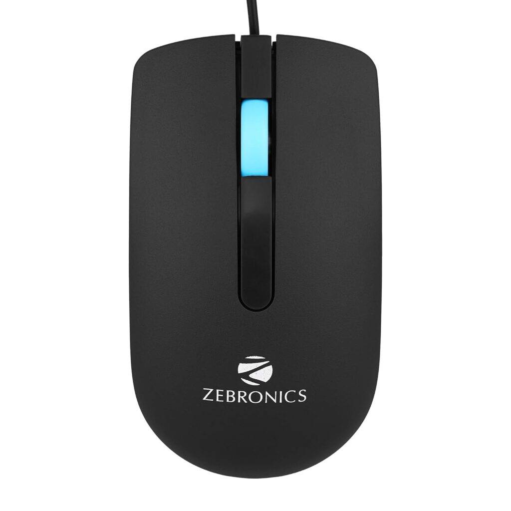 ZEBRONICS Juggle Wired Optical Mouse with 3 Buttons, High Precision, 1200 DPI, Works on Most Surfaces, USB Interface, 1m Cable Length