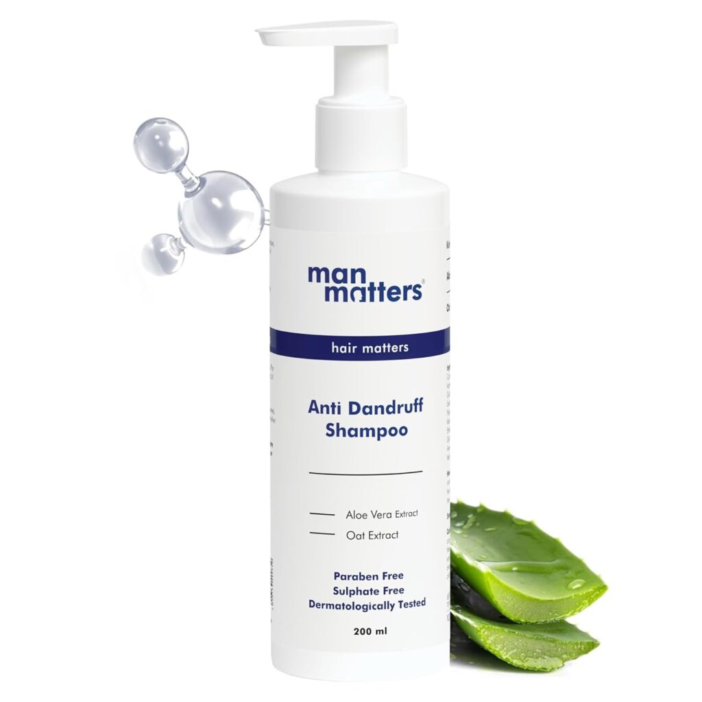 Man Matters Anti Dandruff Shampoo | Aloe Vera & Oat Extract | Fights Dandruff & Reduces Flaking (Visible Results) | Sulphate & Paraben Free | 200ml