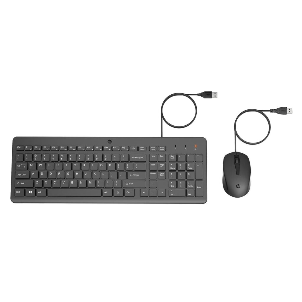 HP 150 Wired Keyboard and Mouse Combo with Instant USB Plug-and-Play Setup, 12 Shortcut Keys, 6 Adjustable Slope Keyboard and 1600 DPI Optical Sensor Mouse (3-Years Warranty, 240J7AA)