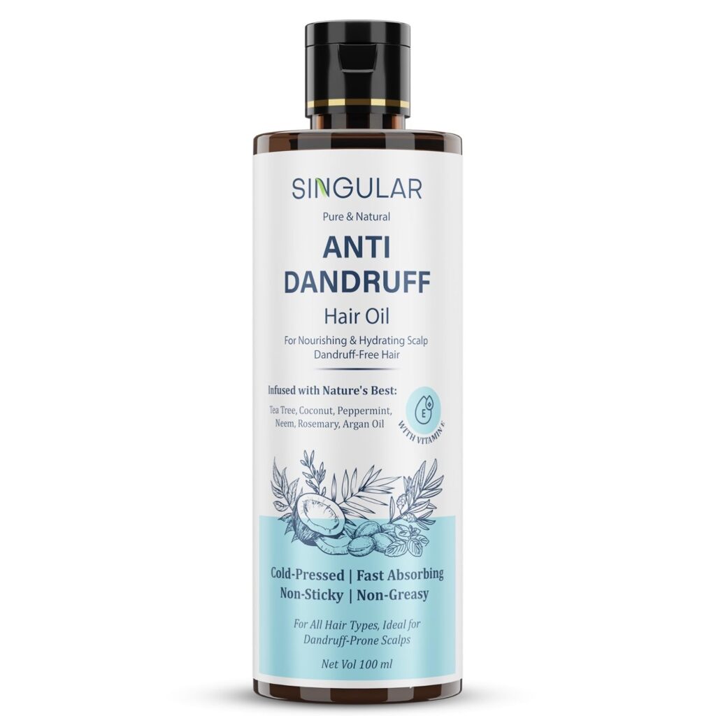 Singular Anti Dandruff Hair Oil for Men & Women - Pure & Natural Cold Pressed Hair oil for Dandruff and Hairfall for Scalp Microbiome Balance with Tea Tree, Peppermint & More Hair Oil - 100 ml