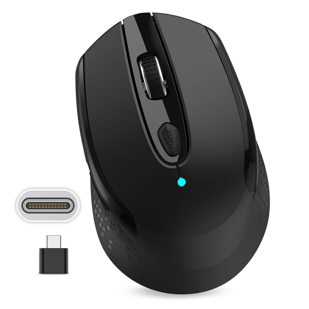 RaceGT Wireless Mouse Type C, 2.4G Silent Ergonomic Mouse for Laptop, USB C Mice with 6 Buttons and 800/1200/1600 DPI for iPad/Tablet/PC/Mac/Windows - Black