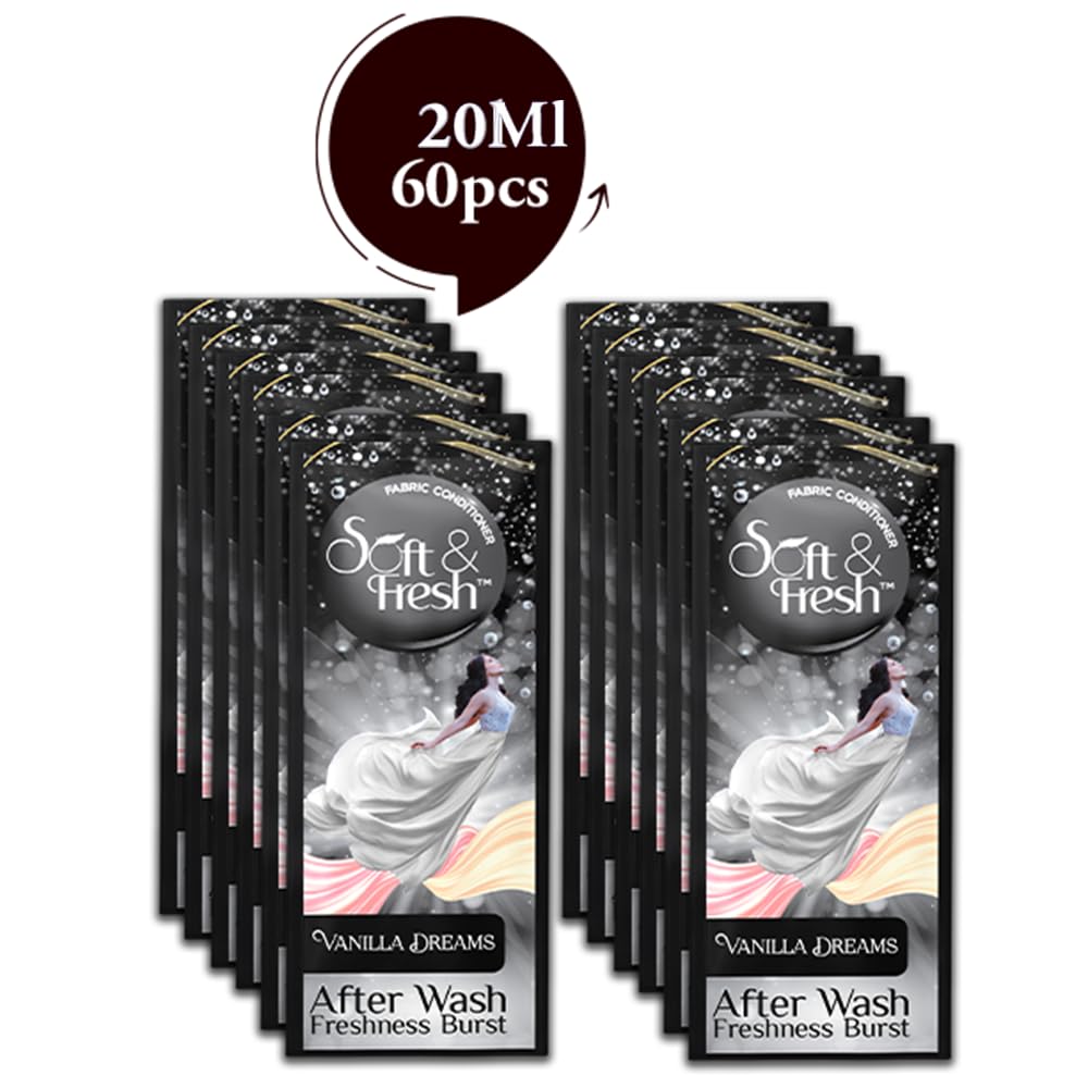 Soft & Fresh Vanilla Dreams fabric conditioner 20ml sachet (60pcs) after wash increase Freshness (60 x 20 ml)