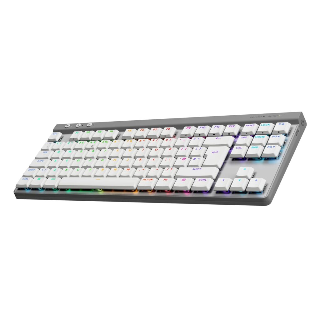 Logitech G515 Lightspeed TKL Low Profile Wireless Gaming Keyboard, LIGHTSYNC RGB, Thin Tenkeyless Design, PBT Keycaps, Tactile (Brown) Mechanical Switches - White