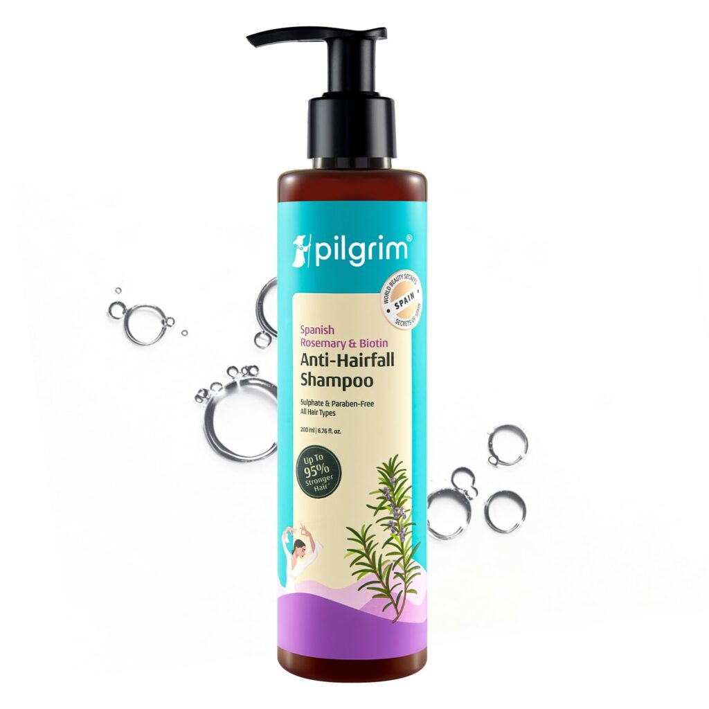 Pilgrim Spanish Rosemary & Biotin Anti Hairfall Shampoo for Reducing Hair Loss & Breakage 200ml | Rosemary shampoo for hair growth | Upto 95% stronger hairs | For all hair types | For Men & Women