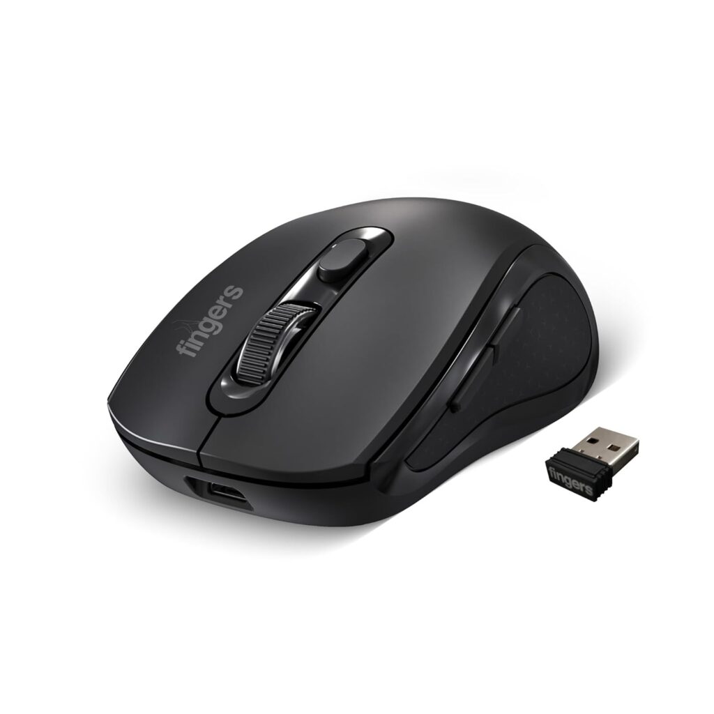FINGERS SwiftCharge Wireless Rechargeable PC Mouse (2.4 GHz Wireless, Advanced Optical Technology, 1600 DPI, Ambidextrous, Plug-n-Play)