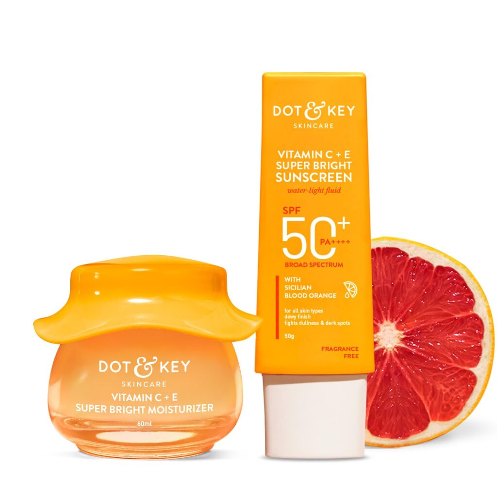 Dot & Key Vitamin C Daily Glow Essentials Skin Care Combo (Vitamin C Sunscreen SPF 50 PA+++ 50gm & Vitamin C Moisturizer 60gm)|For Glowing Skin|For Women & Men, For all skin type