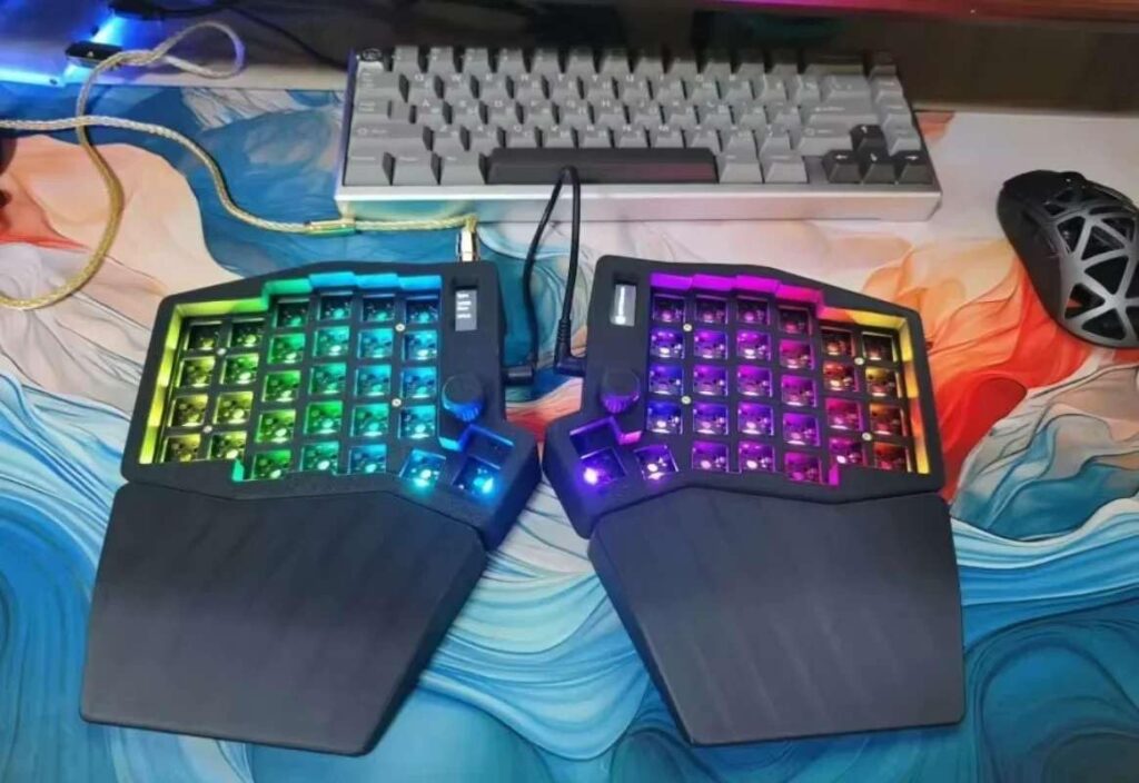Lancemates Ergonomic Split RGB Gaming Keyboard Kit | Customizable Wired Mechanical Keyboard with Magnetic Wrist Rest for Enhanced Comfort and Performance