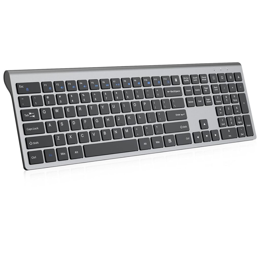 cimetech Rechargeable Wireless Keyboard, Full Size Ultra Slim and Quiet Computer Keyboard with High-end Technology for Office and Home, Type with Ease and Double Efficiency (Grey)