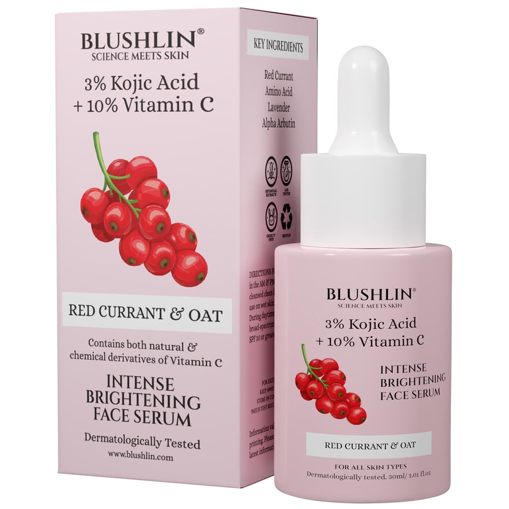 BLUSHLIN 3% Kojic Acid Face Serum for Glowing Skin with 10% Vitamin C & Ginseng | Niacinamide Serum for Pigmentation and Dark Spot | Face Serum for Men & Women (30 ml)
