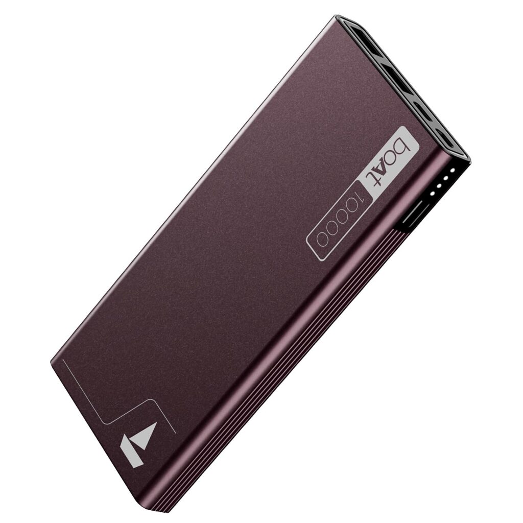 boAt Energyshroom PB300 Powerbank with 10000mAh Battery, 22.5w Fast Charging, Micro USB Input 12-Layer Smart IC Protection, LED Indicators and Aluminum Alloy Casing(Burgundy)