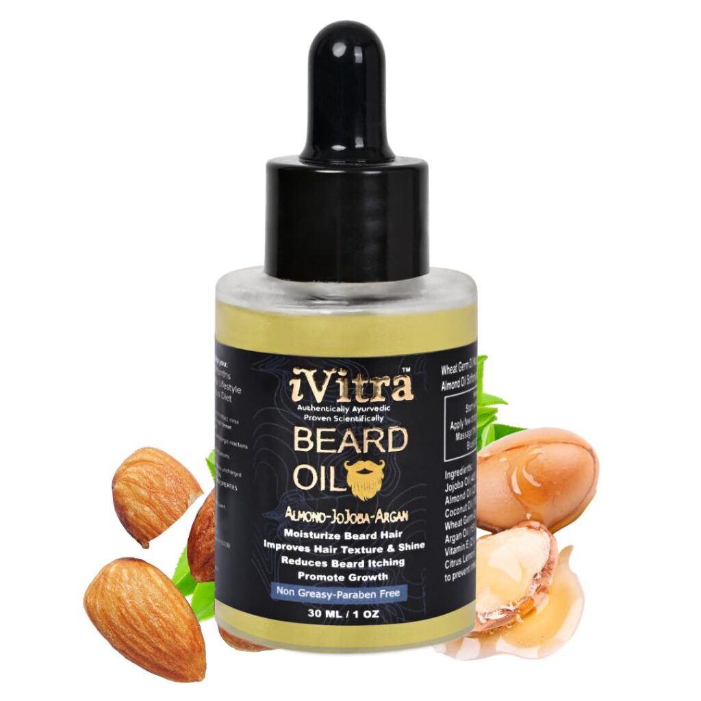 iVitra Beard Oil For Beard Growth| Experience Fuller, Healthier,Shiny Beard| No Side Effect Formula| Infused With Almond,Coconut,Jojoba,Argan Oil-30ml