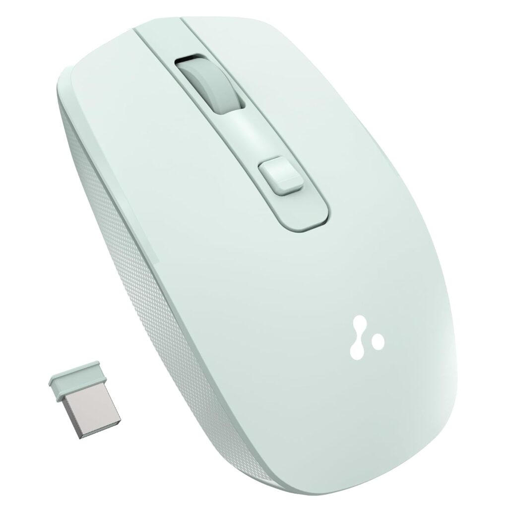 Ambrane Wireless Mouse with 2.4GHz, USB Nano Dongle, Silent Click, Optical Orientation Click Wheel, 4 Buttons, 1600 Adjustable DPI, Both Hand Use, Compatible with PC, Mac, Laptop (Sliq 3, Green)