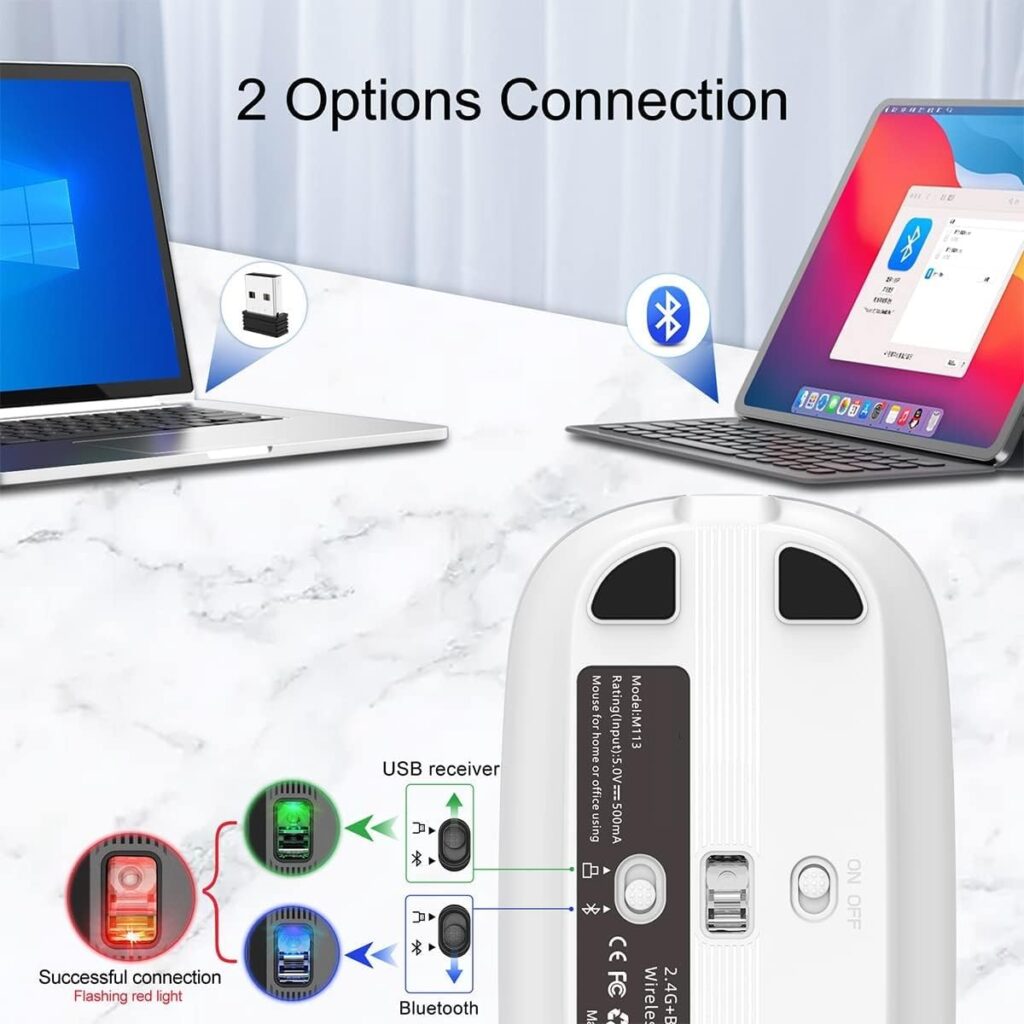 FKU M113 F_Mouse Dual Mode Multifunctional Bluetooth Mouse with Multiple Buttons for Desktop Display, Mute, and DPI Adjustment, Wireless Mice to Help Better Complete Work and Study (Silver)