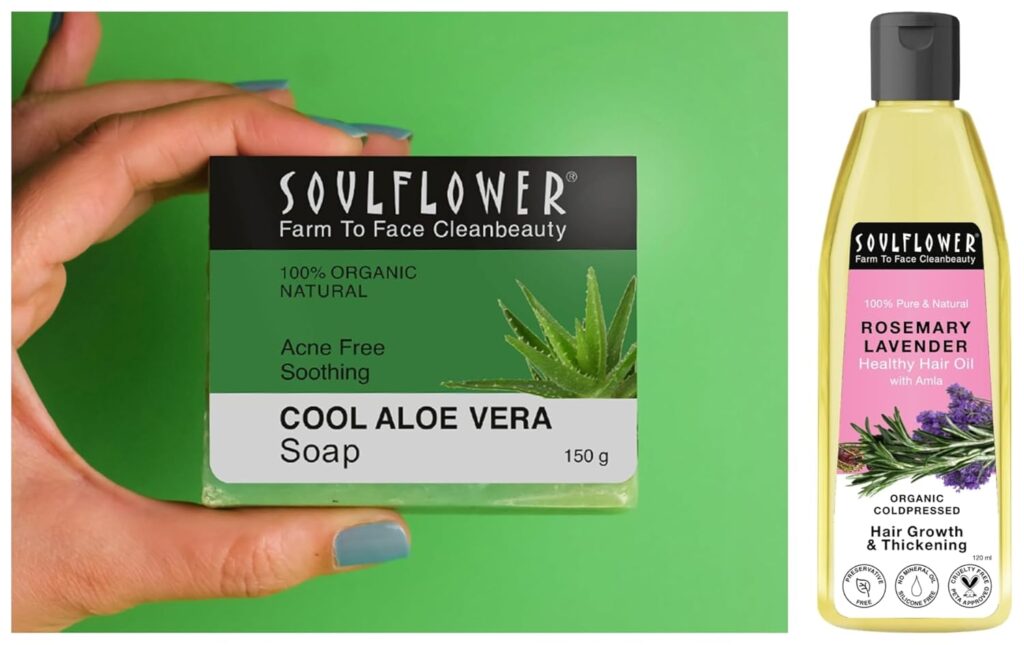 Soulflower Rosemary Lavender Hair Oil For Healthy Hair, Scalp Nourishment, Hair Growth - 100% Pure & Natural Undiluted Cold Pressed Oil, 120Ml Aloe Vera Soap Handmade