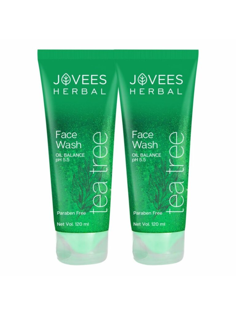 Jovees Herbal Tea Tree Face Wash for Oily & Sensitive Skin | Paraben & Alcohol-Free, Controls Oil, Prevents Breakouts, Remove Dead Skin | Gentle Cleanser For All Skin Types - 120ml (Pack of 2)