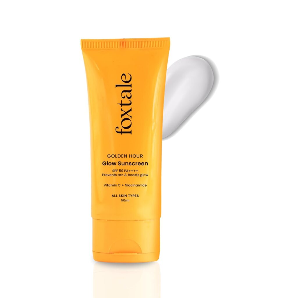 Foxtale SPF 50 Vitamin C Glow Sunscreen with PA++++ & Niacinamide | Lightweight | Fast Absorbing | UVA and UVB Filters | Prevents Tanning | No White Cast | Non-Greasy | For Men & Women | All Skin Types | 50 Ml