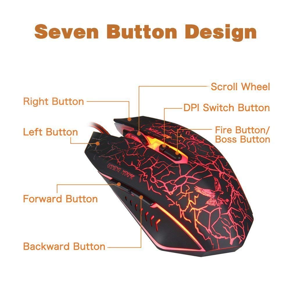 Bloodbat MFTEK Backlight Gaming Mouse - 3200DPI, Ergonomic Design, 1.5 Metre Nylon Braided Cable, Black (MFTEK-1)