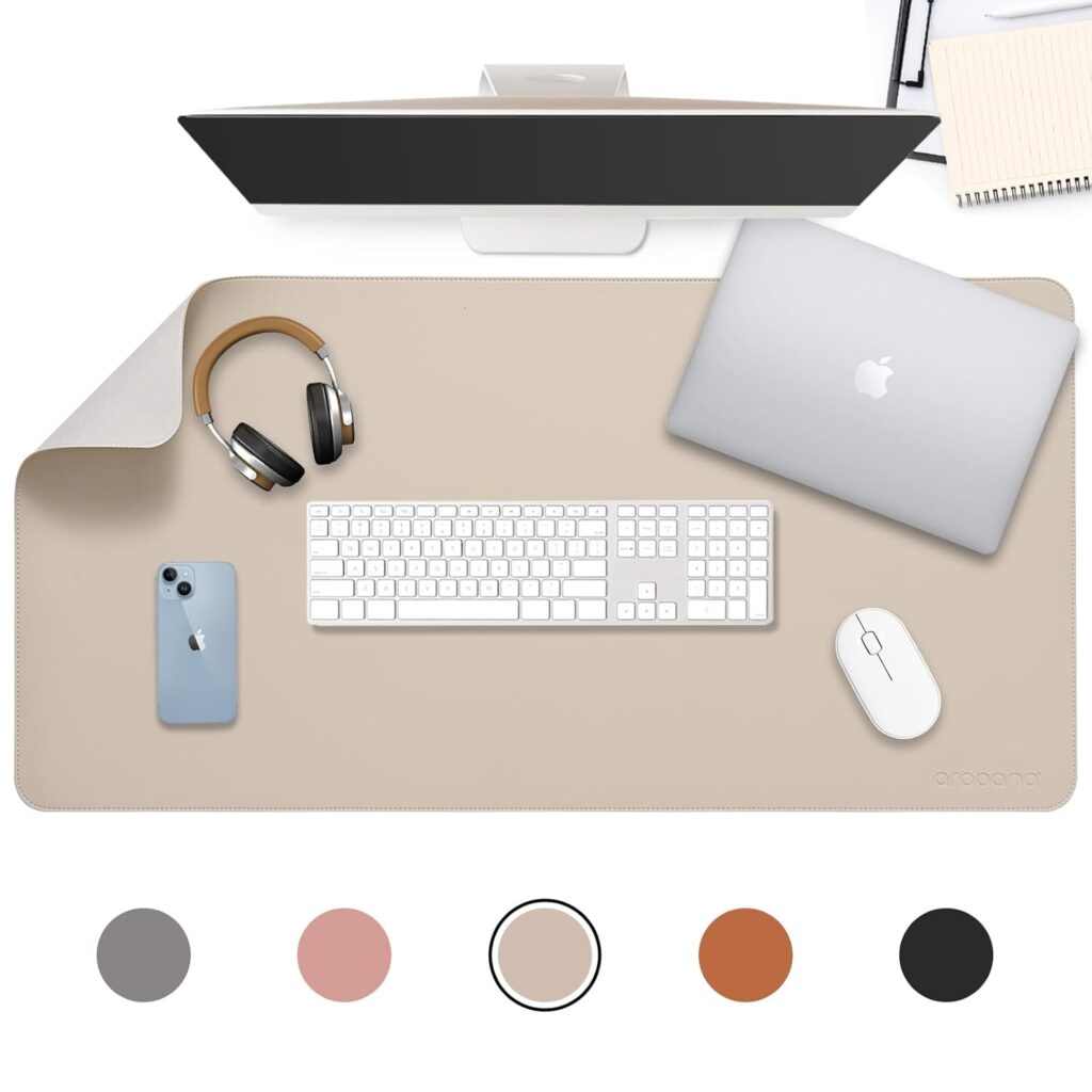 Aropana Anti-Slip Extended Mouse Pad | PU Vegan Leather Desk Mat | Large Computer Desk Protector Pad with Suede Base for Keyboard, Laptop, Office & Home (35.4 x 17.7 inches, White)