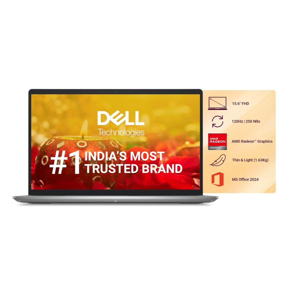 Dell New 15 Laptop, 15.6- Inches FHD 120Hz 250 Nits, AMD Ryzen R7-7730U, 16GB DDR4, 512 SSD, AMD Radeon Graphics, Standard Keyboard, Win 11+Office H&S 2024, Platinum Silver, Thin & Light- 1.63 Kg