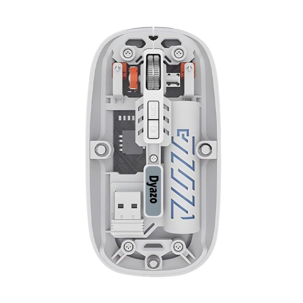 Dyazo Transparent Wireless Rechargeable Mouse | Dual Connectivity (2.4GHz + Bluetooth 5.2) | Multi Device Pairing | Noise Free Clicking | DPI Adjustment | Compatible with MacBook, Laptop & PC (White)