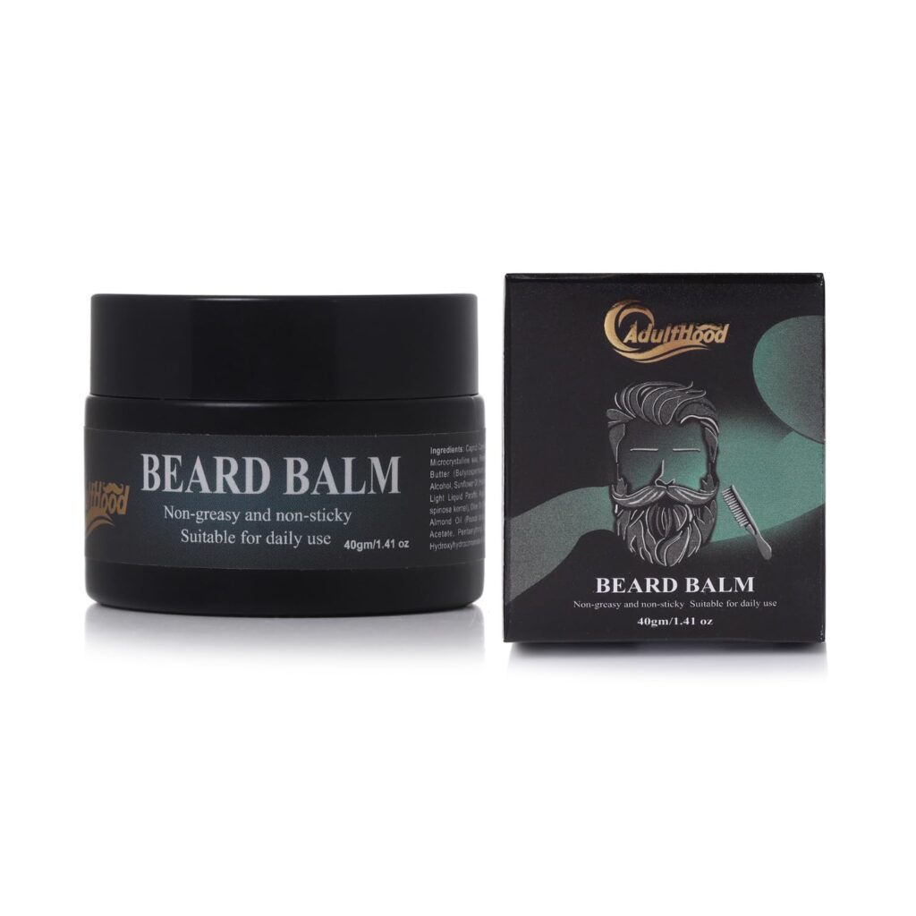 Adulthood Beard Balm For Hair Growth, Beard Growth, Hair Smoothening & Straightening | All skin types | Non-greasy and non-sticky Suitable for daily use | All Natural | Vegan Friendly | Organic Oils and Butters | (Pack Of 1, 40gm)