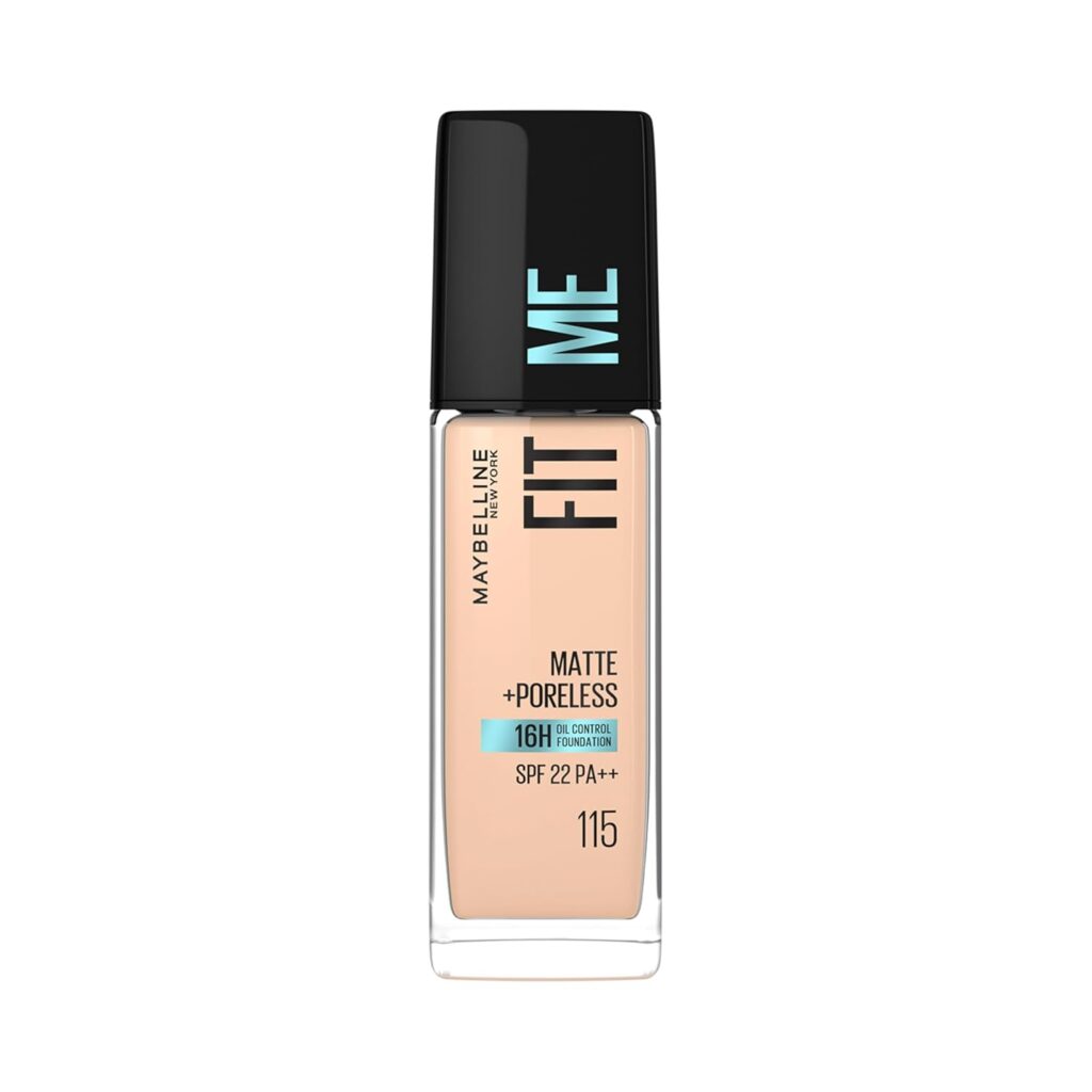 Maybelline New York Liquid Foundation, Matte Finish, With SPF, Absorbs Oil, Fit Me Matte + Poreless, 115 Ivory, 30ml