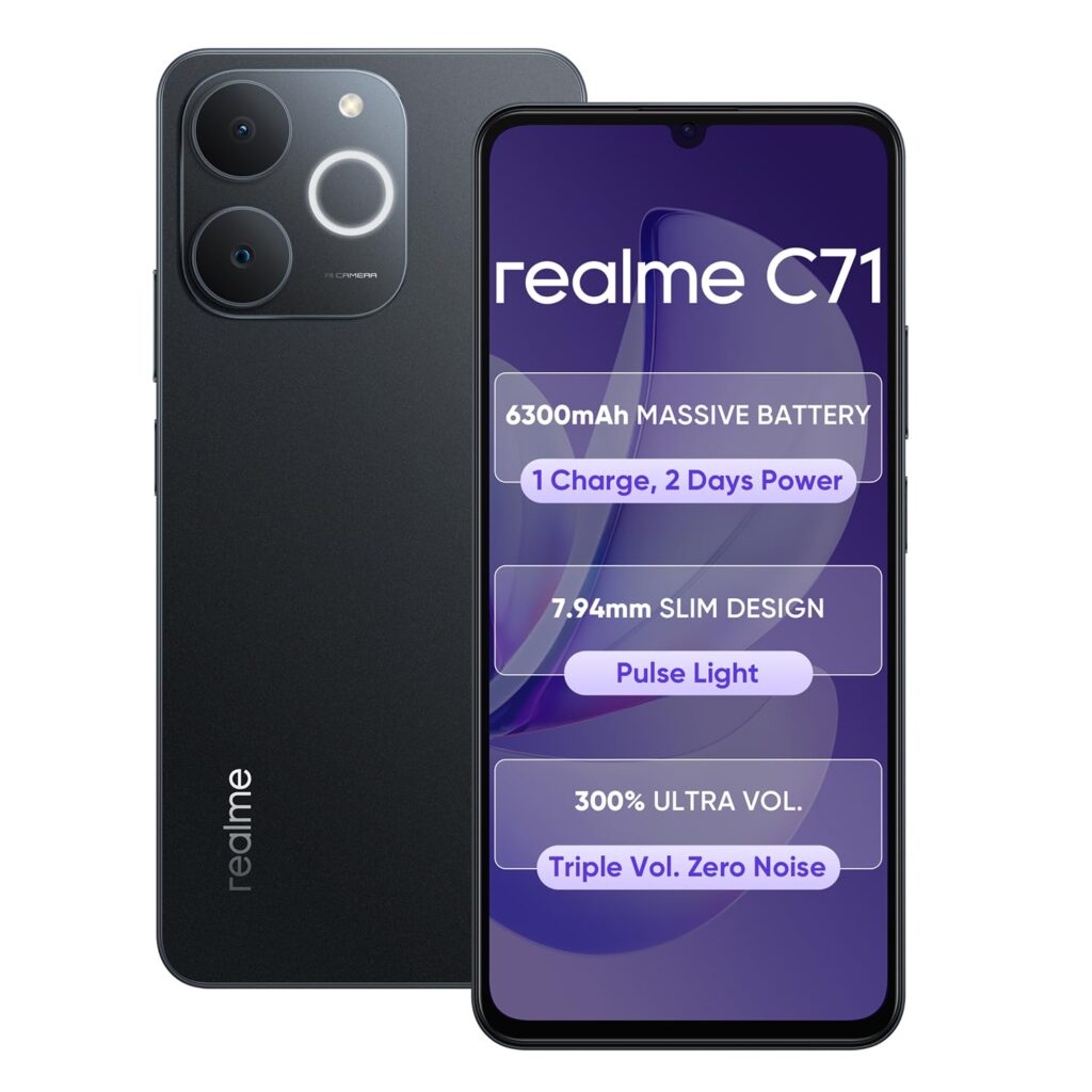 realme C71 4G Smartphone 6GB+128GB Black,6.75 inch Screen, 90Hz Eye Comfort Display, 6300mAh Battery, 37MP Cameras, Octa-core Chipset, IP54