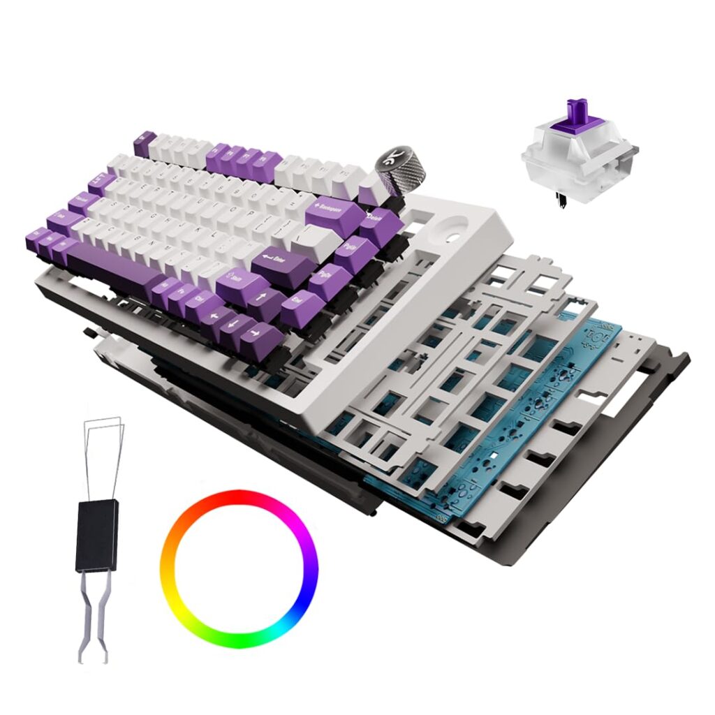 Kreo Swarm 75% Wireless Mechanical Keyboard with Pre-lubed Switches, 5-pin Hot Swap PCB and 5 Layers Sound Absorption (White Purple, GTMX Sense Switches)