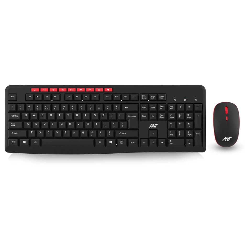 ANT WK200 Nano Wireless Keyboard and Mouse Combo, 2.4 GHz Wireless, Spill-Resistant Design, 9 Multimedia Keys, Upto1600 DPI High Precision, Advanced Optical Sensor for PC Laptops Windows Mac_Black