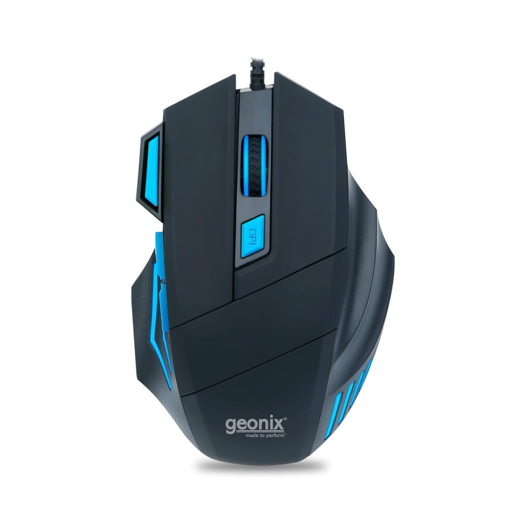 GEONIX Vigor R6 Wired Gaming Mouse with 3600 DPI, 7 Buttons, Advanced Sensor, Soothing Blue Backlight, Braided Cable, 1 Year Warranty (Black Blue)