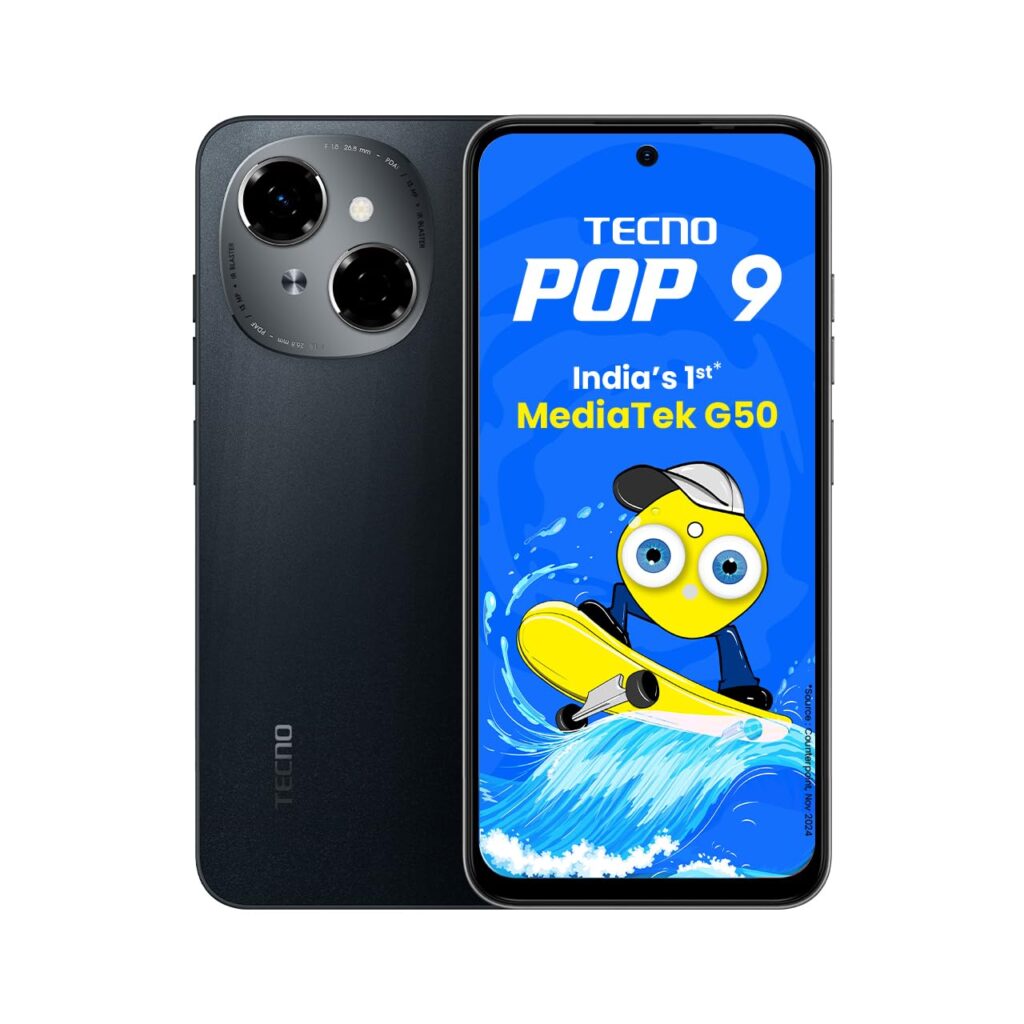 Tecno POP 9 (Startrail Black, 3GB+64GB) |India's 1st Mediatek G50 | IP54 Rated | IR Remote | Dual Speaker with DTS | 36 Month Lag Free Fluency | 15W Fast Charging Support | 5000 mAh Battery