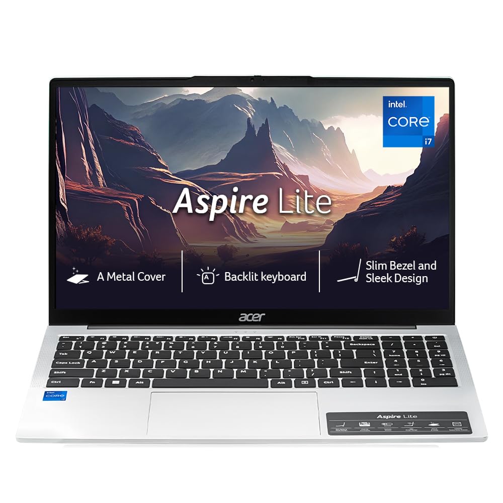 Acer Aspire Lite, 12th Gen, Intel Core i7-12650H Processor, 16 GB/512GB, Full HD IPS, 15.6"/39.62 cm, Win 11 Home, MS Office, Pure Silver, 1.70 kg, AL15-52H, Backlit Keyboard, Thin and Light Laptop