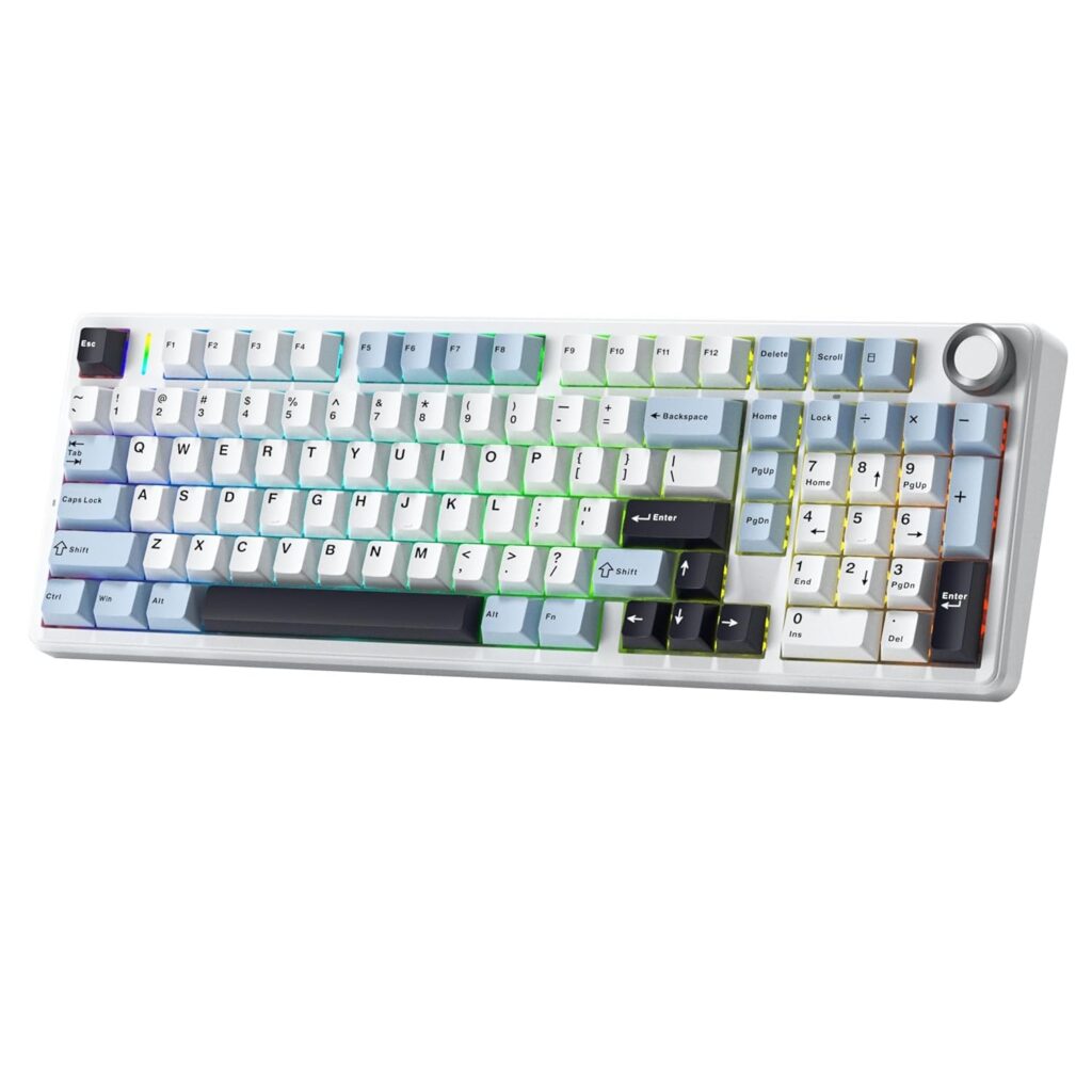 Aula F99 PRO 96% Wireless Full Size Mechanical Gaming Keyboard with Knob | BT5.0/USB-C/2.4GHz Wireless, Hot Swappable Keyboard with 8000mAh Battery, RGB Backlit | Ice Blue - Star Vector Switches
