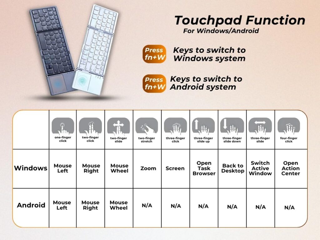 BITECHKART Foldable Bluetooth Keyboard, Pocket Size Portable Mini BT Wireless Keyboard with Touchpad for Android, Windows, PC, Tablet, with Rechargeable Li-ion Battery_20 x 10 x 3 cm - Grey